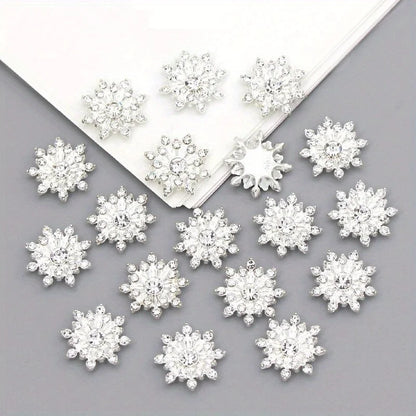 10pcs Snowflake Cabochon Metal Base Strass Glitter Rhinestone Buttons for Clothing Shoes Bags Accessories DIY Crafts
