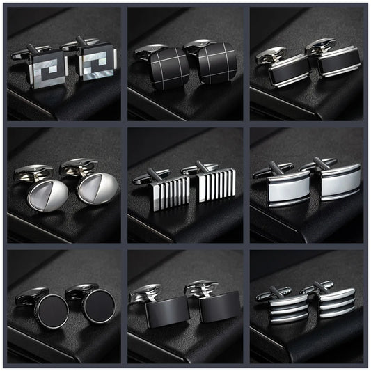 Round Cufflinks Mens For Business Shirt Wedding Party Men Cufflink Solid Cloth Rectangle Stripe Cuff links Accessories Wholesale