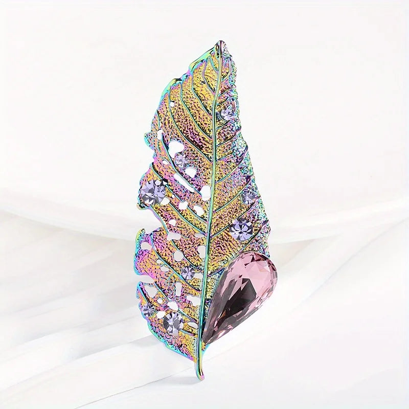 Exquisite Dazzle Crystal Leaves Brooches Badges For Women Men Fashion Elegant High-end Accessories Pin