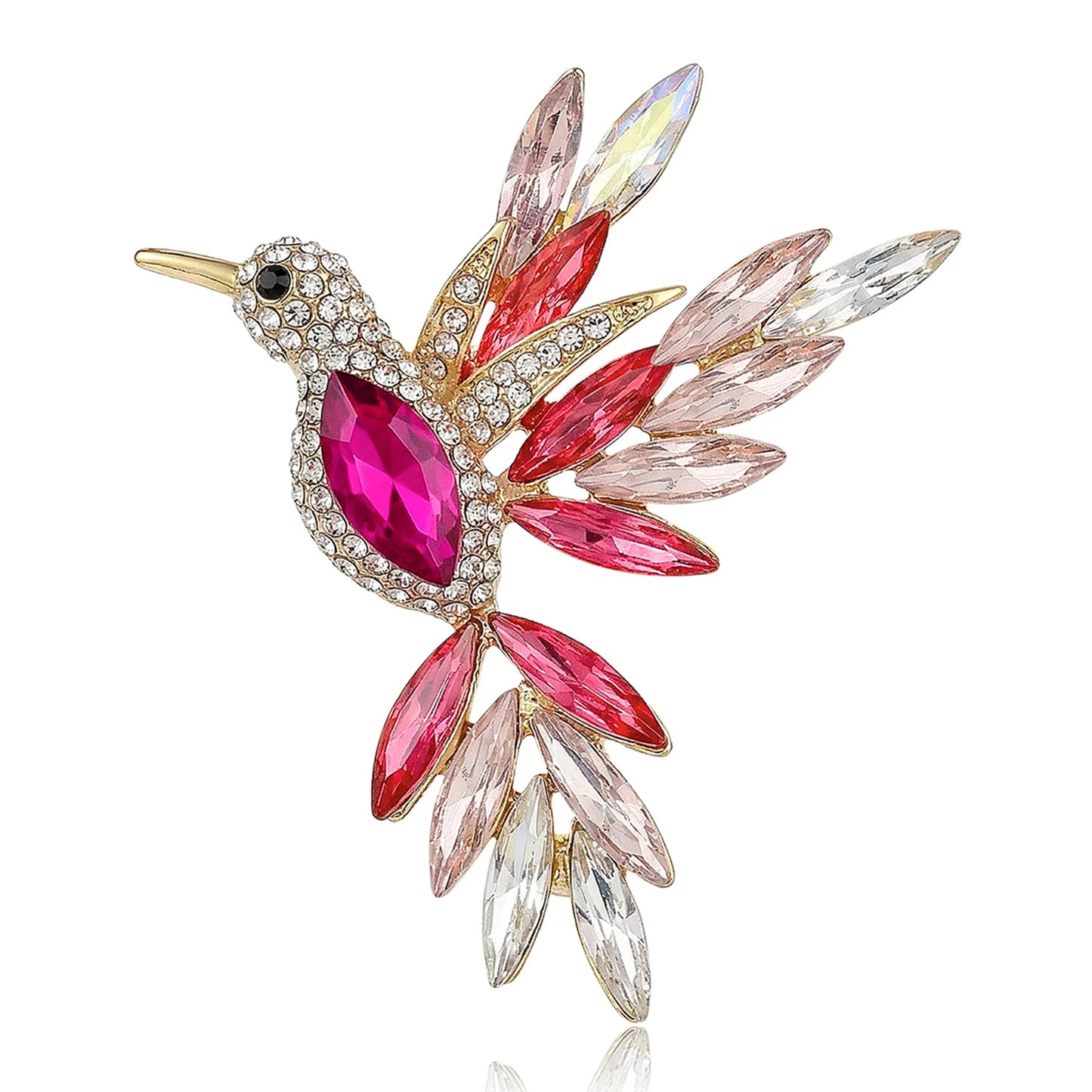 Beaut&Berry Luxury Rhinestone Hummingbird Brooches for Women Unisex Animal Pins Casual Party Jewelry Accessories Gift Decoration