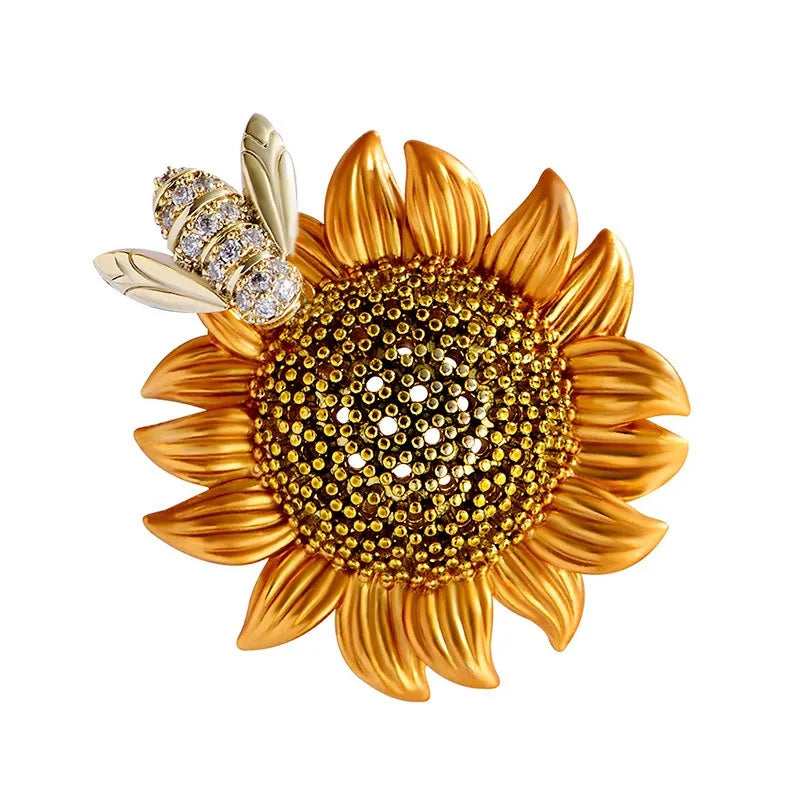 Vintage Style Brooch with Sunflower and Bee Design, Perfect Accessory for Any Outfits