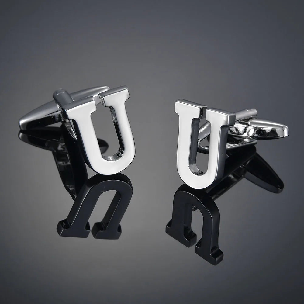Simple Silver Color 26 Letter Cufflinks for men A to Z Alphabet Initial Cuff Links Business Suit Shirt Button Wedding Jewelry