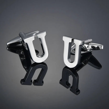 Simple Silver Color 26 Letter Cufflinks for men A to Z Alphabet Initial Cuff Links Business Suit Shirt Button Wedding Jewelry