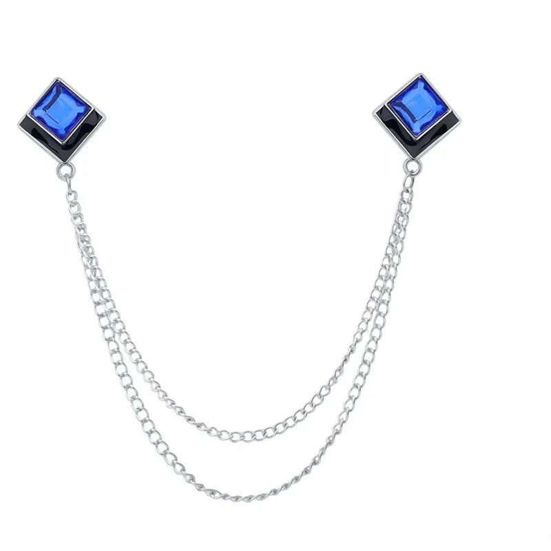 Korean Fashion Geometric Crystal Brooch Tassel Chain Lapel Pin Men's Shirt Collar Jewelry Wedding Party Brooches Accessories