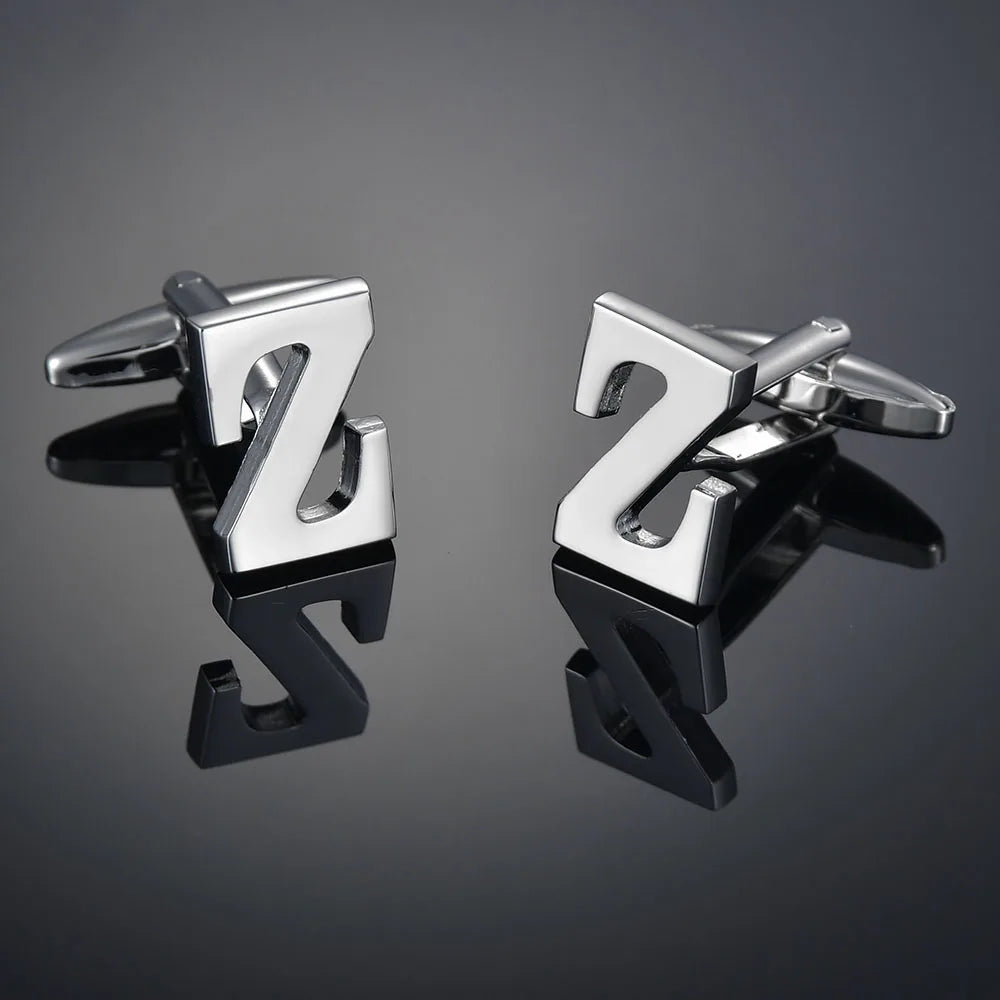 Simple Silver Color 26 Letter Cufflinks for men A to Z Alphabet Initial Cuff Links Business Suit Shirt Button Wedding Jewelry