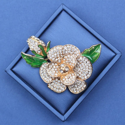 New Rhinestone Flower Brooch European and American Heavy Industry Coat Brooch Fashion Accessory Pins Jewelry