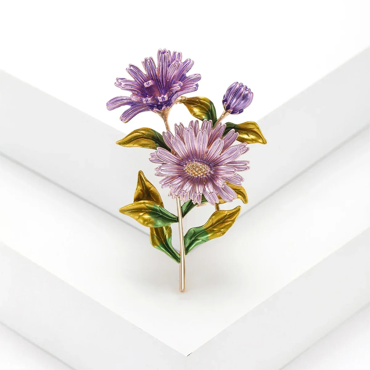 Enamel Chrysanthemum Pin for Women Sunflower Brooches Flower Leaf Pins Banquet Party Backpack Gifts Jewelry Accessories
