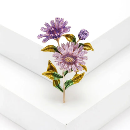 Enamel Chrysanthemum Pin for Women Sunflower Brooches Flower Leaf Pins Banquet Party Backpack Gifts Jewelry Accessories
