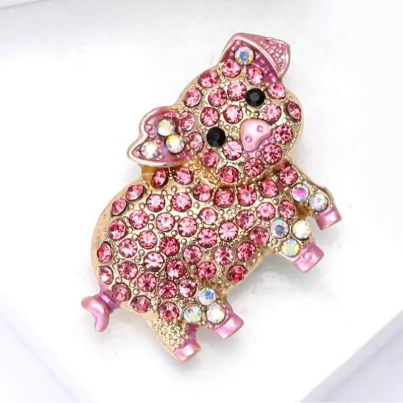 Adorable Flash Pink Zircon Pig Brooch Unique Animal Pin for Ladies Girls Wedding Party Daily Wear Accessories Gift