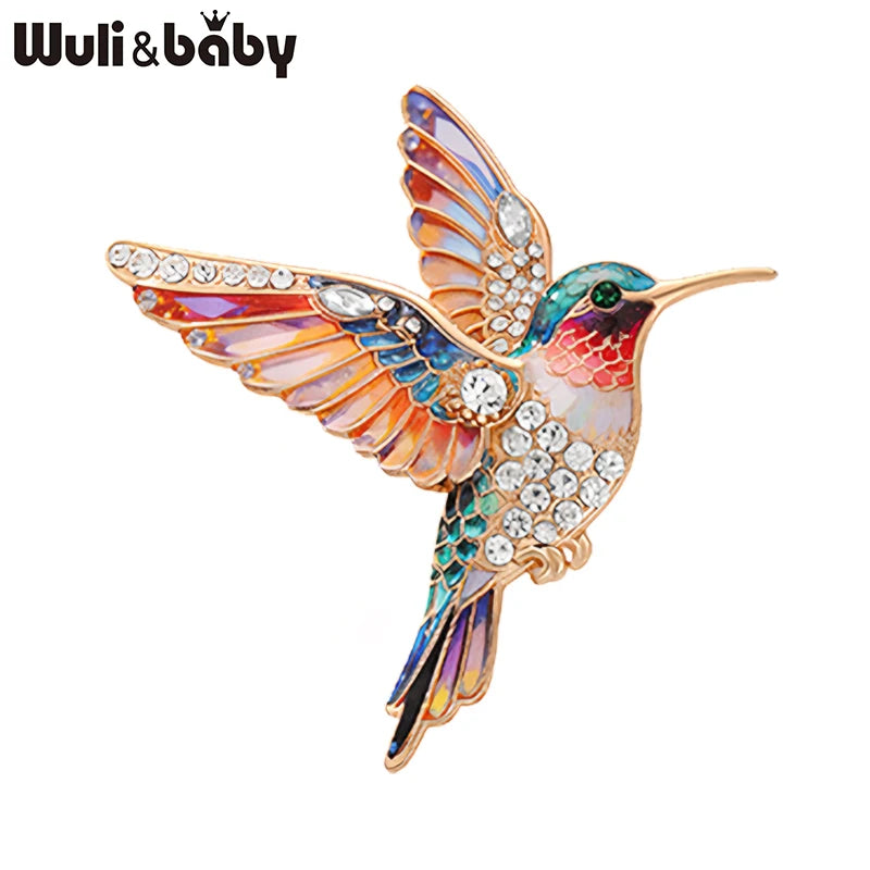 Wuli&baby Lovely Hummingbird Brooches Pins For Women Unisex 5-color Beautiful Rhinestone Bird Animal Party Casual Brooch Gifts