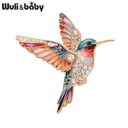 Wuli&baby Lovely Hummingbird Brooches Pins For Women Unisex 5-color Beautiful Rhinestone Bird Animal Party Casual Brooch Gifts
