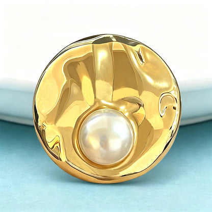 Wuli&baby Pearl Alloy Round Brooches For Women Unisex 2-color Geometric Party Office Brooch Pins Gifts