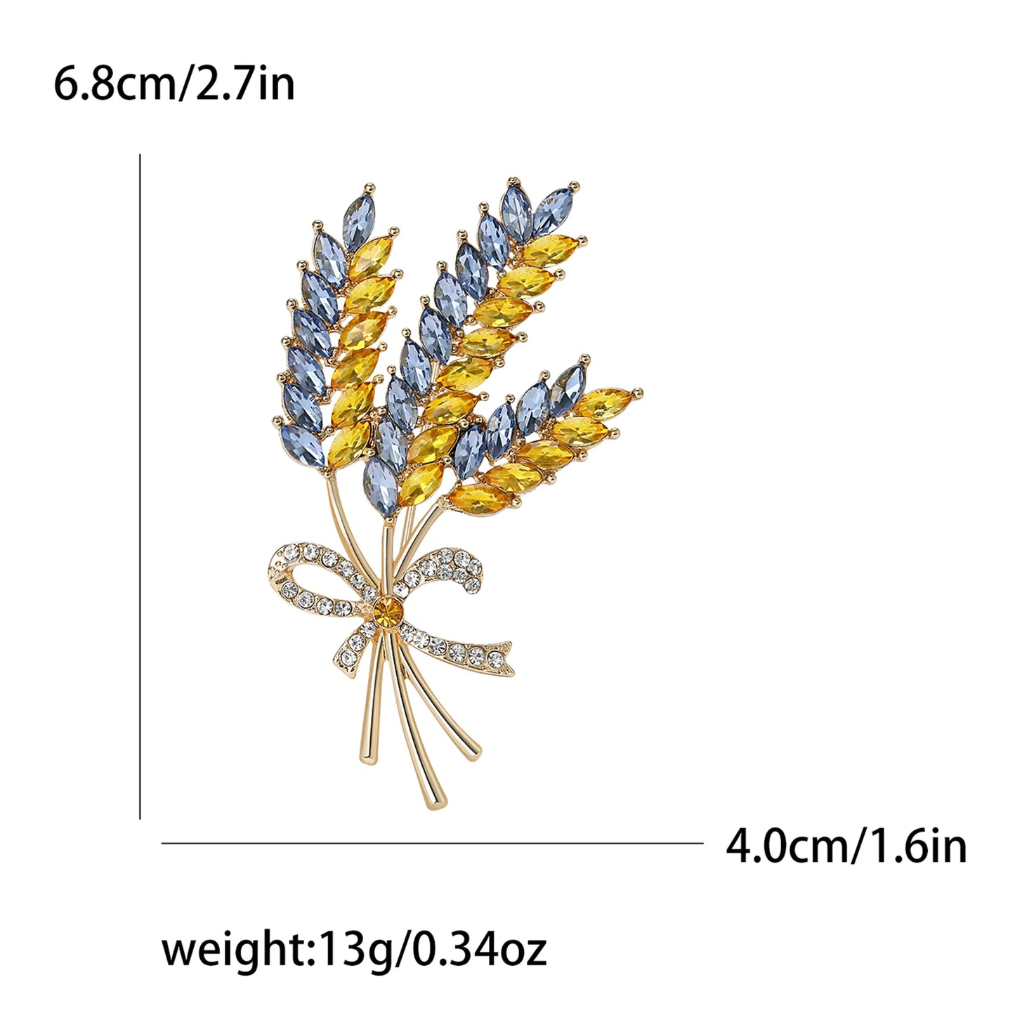 Beaut&Berry Ear of Wheat Brooches for Women Rhinestone Blue and Yellow Plant Pins 5-Color Unisex Casual Accessories Gifts