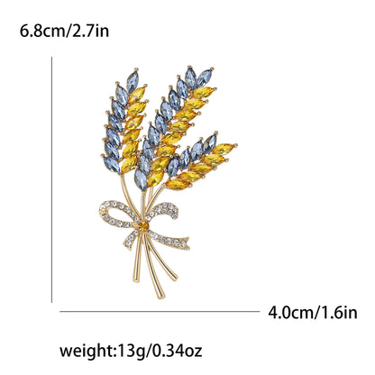 Beaut&Berry Ear of Wheat Brooches for Women Rhinestone Blue and Yellow Plant Pins 5-Color Unisex Casual Accessories Gifts