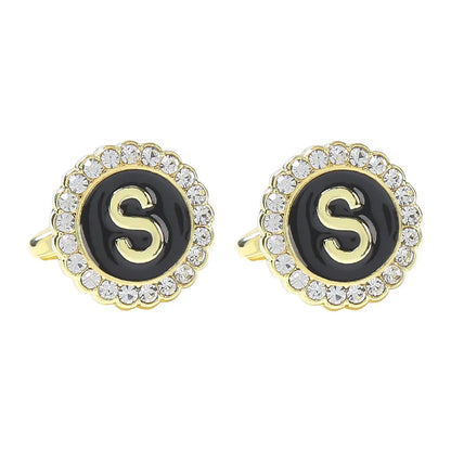 New Round Rhinestone Cufflinks for Men 26 English Letter Cuff Links Button French Business Accessories Gifts