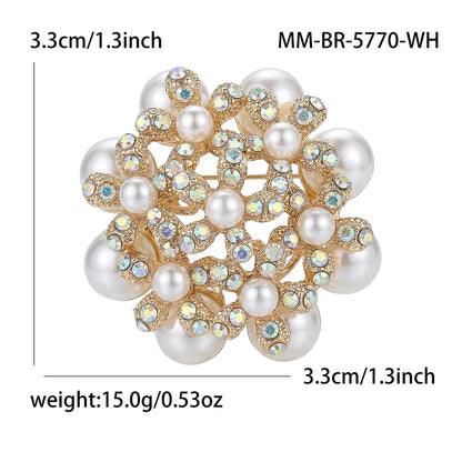 Beaut&Berry Luxury Rhinestone Pearl Flower Brooches for Women Unisex Lapel Pins Casual Party Jewelry Accessories Gifts