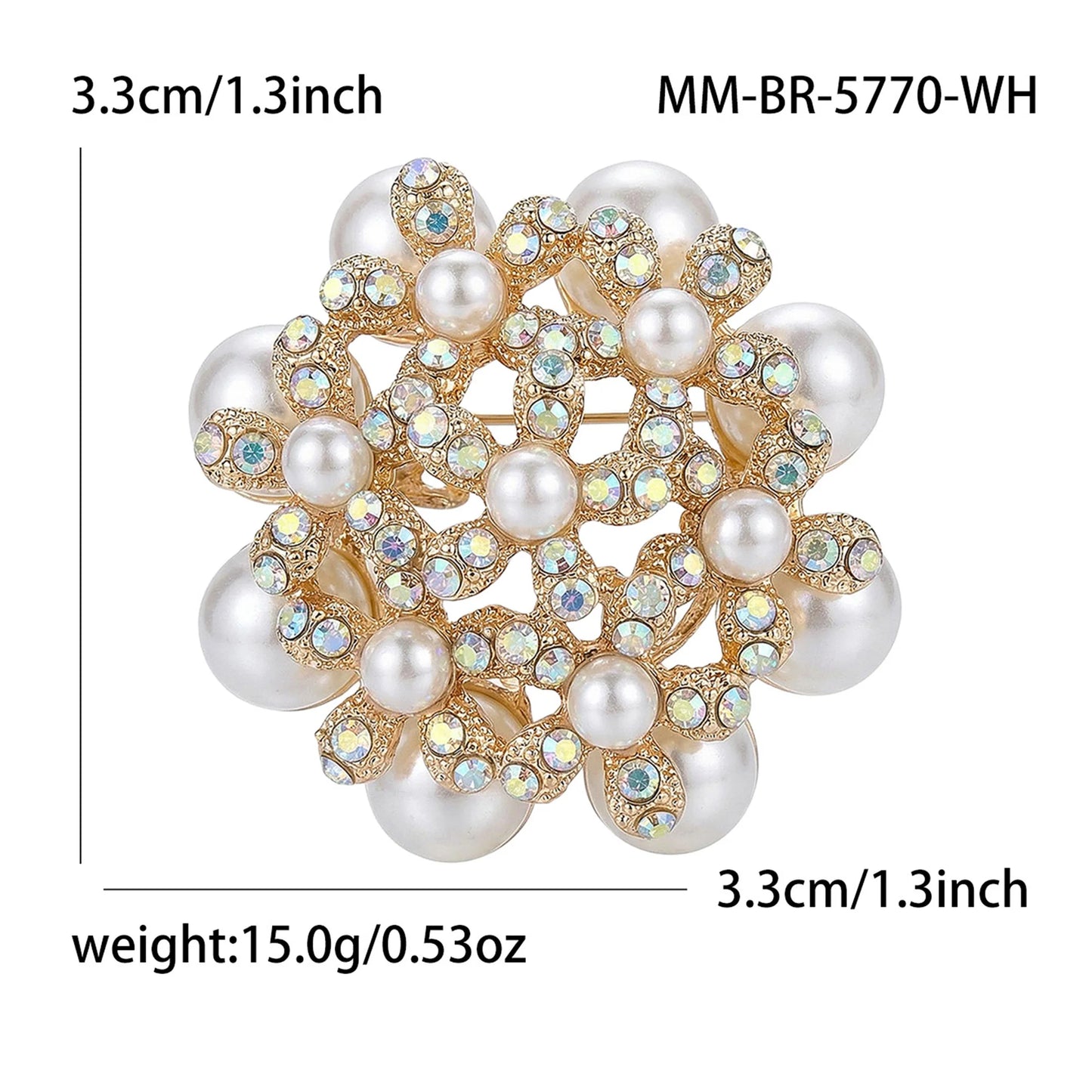 Beaut&Berry Luxury Rhinestone Pearl Flower Brooches for Women Unisex Lapel Pins Casual Party Jewelry Accessories Gifts