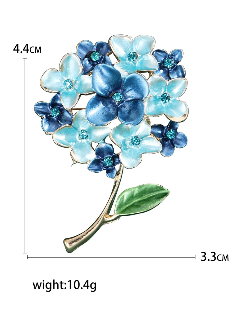 Enamel Hydrangea Brooches for Women Unisex Trendy Rhinestone Flower Pins Banquet Party Backpack Gifts Jewelry Accessories