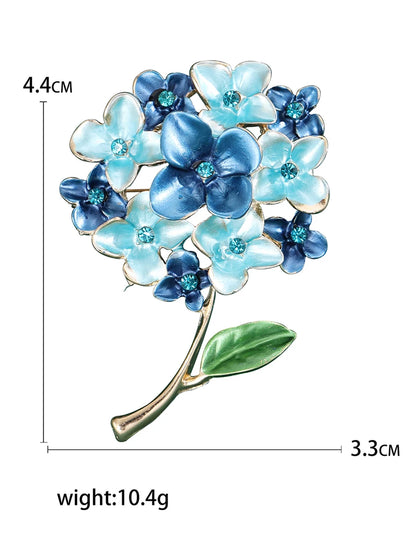 Enamel Hydrangea Brooches for Women Unisex Trendy Rhinestone Flower Pins Banquet Party Backpack Gifts Jewelry Accessories
