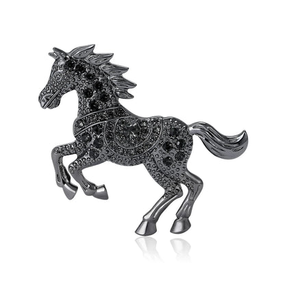 Beaut&Berry Classic Rhinestone Horse Brooches for Women Zodiac Animal Lapel Pins Casual Party Accessories New Year Gifts Friends