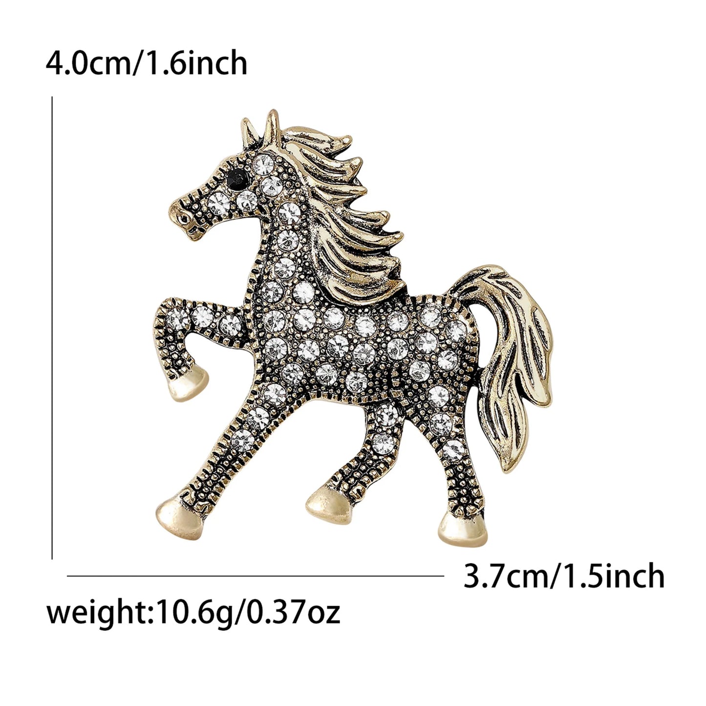 Beaut&Berry Classic Rhinestone Horse Brooches for Women Zodiac Animal Lapel Pins Casual Party Accessories New Year Gifts Friends