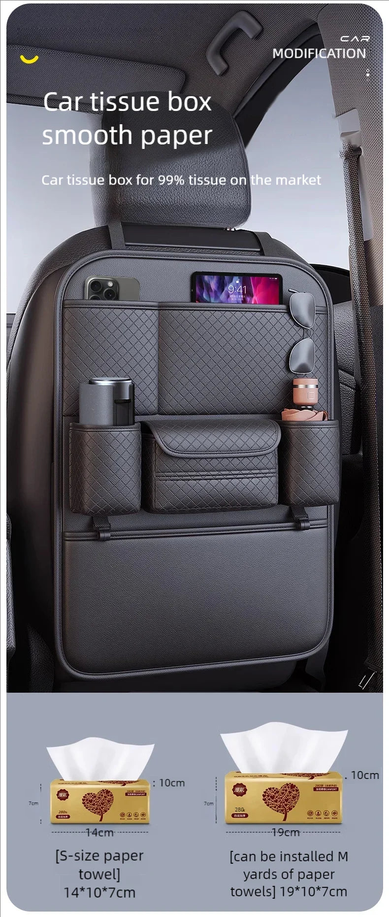 Multi-functional Car Seat Back Organizer High-Capacity Multi-Pocket Backseat Storage Bag Wear-Resistant Anti Kick Mat