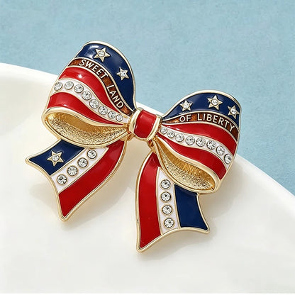 Wuli&baby American Flag Bowknot Brooches For Women Unisex Enamel USA 250 Independence Day Party Office Brooch Pin Gifts