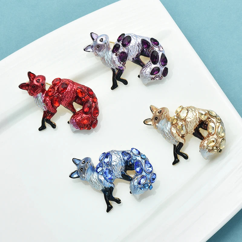 Wuli&baby Crystal Fox Brooches For Women Unisex Lovely Enamel 4-color Animal Party Casual Brooch Pins Gifts