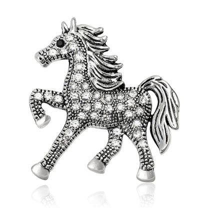 Beaut&Berry Classic Rhinestone Horse Brooches for Women Zodiac Animal Lapel Pins Casual Party Accessories New Year Gifts Friends