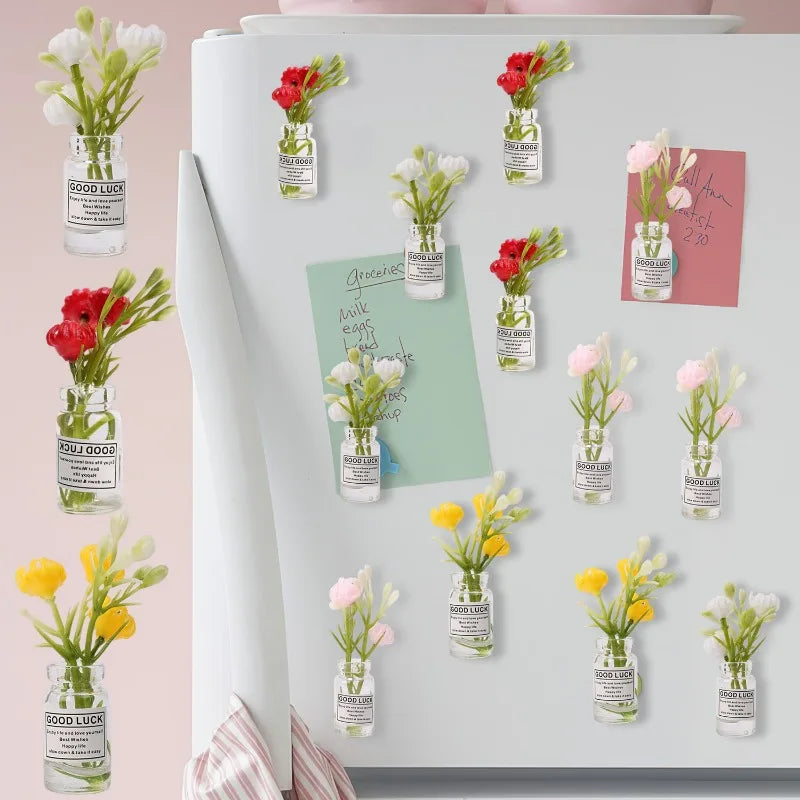 1/30Pcs Cute Mini Fridge Magnet Mini Small Vase frigerator Home 3D Vase Artificial Flower Magnet Kitchen Decoration Accessories