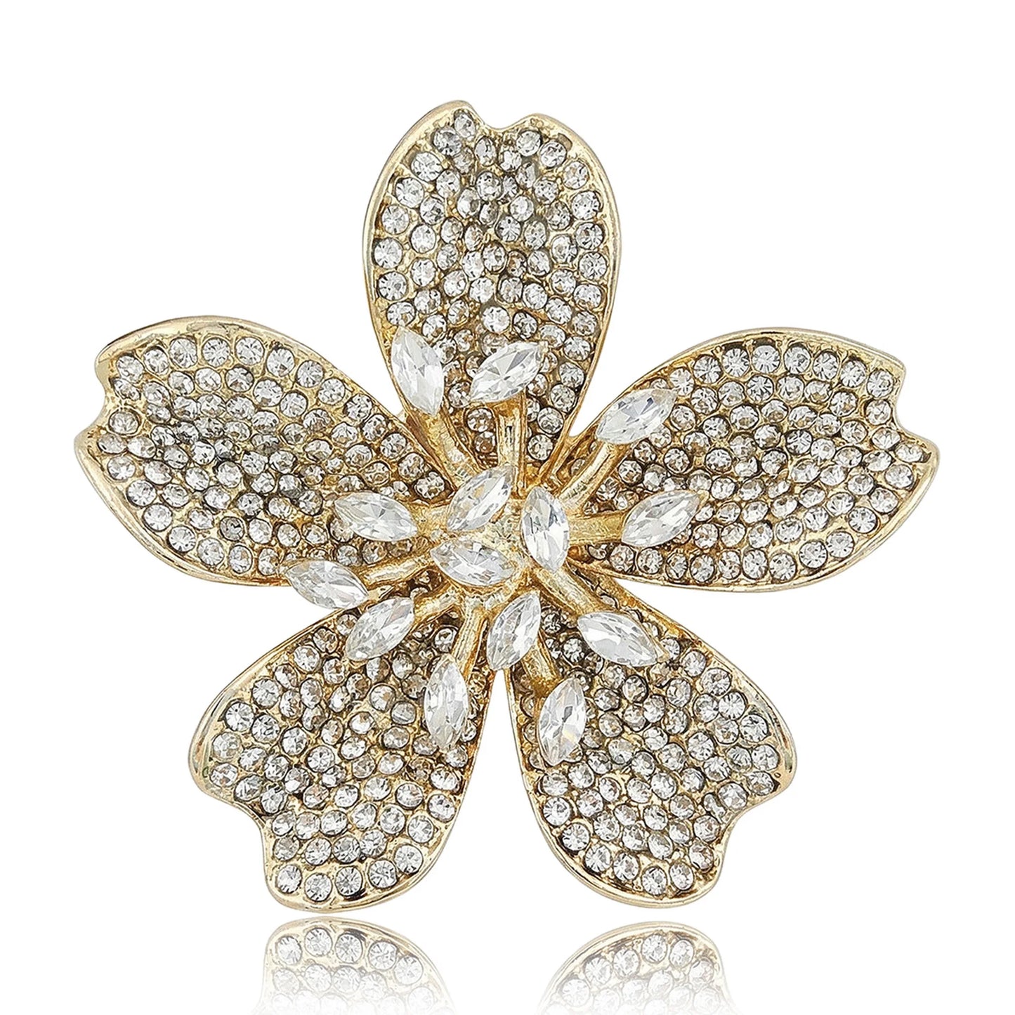 Beaut&Berry Luxury Rhinestone Cherry Blossom Brooches for Women Unisex Plant Pins Casual Party Jewelry Accessories Gifts
