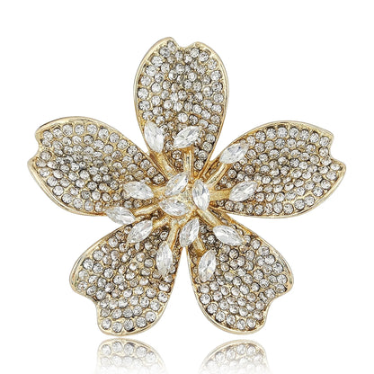 Beaut&Berry Luxury Rhinestone Cherry Blossom Brooches for Women Unisex Plant Pins Casual Party Jewelry Accessories Gifts
