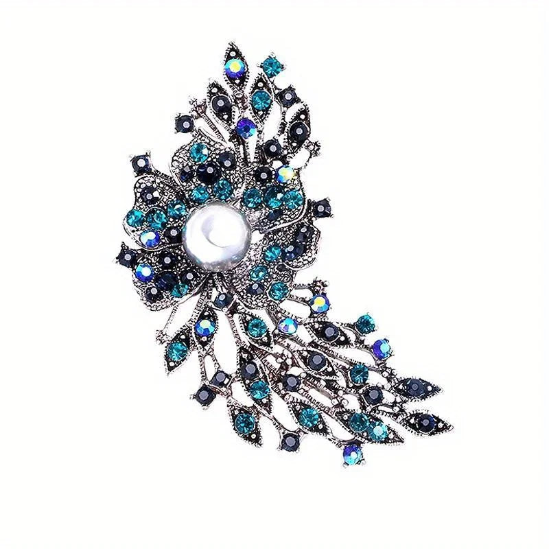 SKEDS Women Men Fashion Exquisite Crystal Feather Pearl Brooch Pin Elegant Classic Lady High-end Badges Accessories Gift