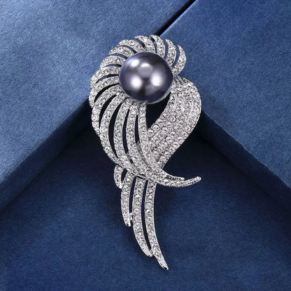 Women Girls Feather Rhinestone Brooches Jewelry Clothing Suit Pins Accessories