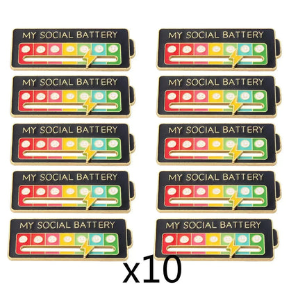 My Social Power Battery Brooch Social Power Enamel Badge Transform Mood Energy Brooche Alloy Badge Gift Brooches for Women Pin