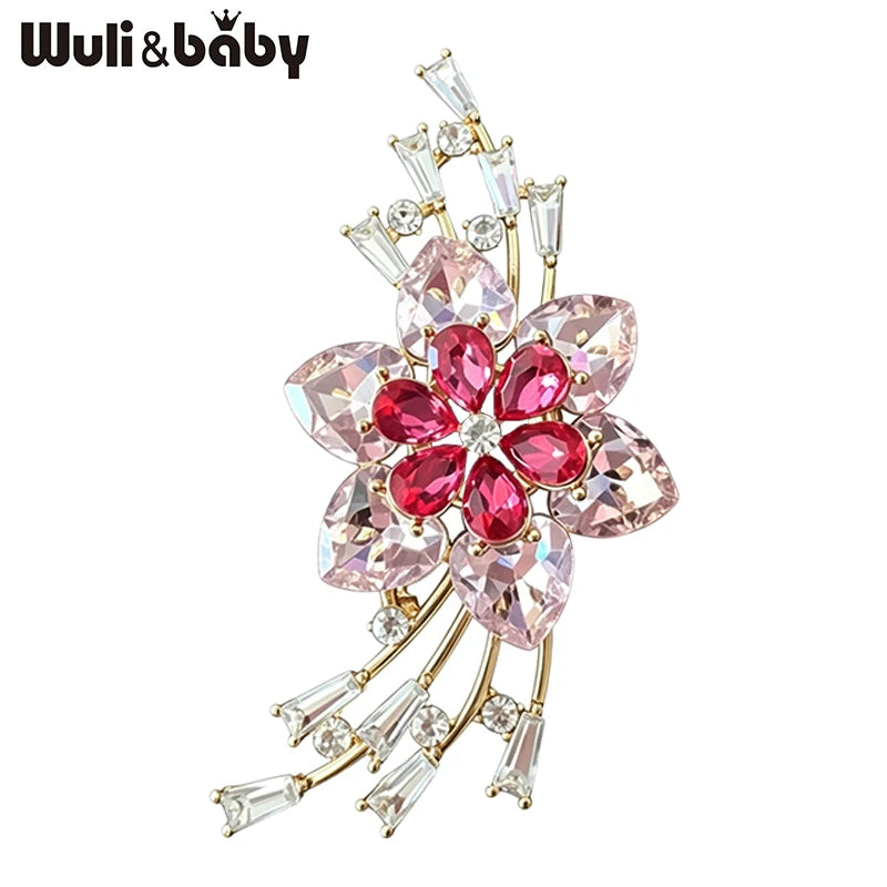 Wuli&baby Luxury Crystal Flower Brooches For Women Lady 2-color Charming Plants Party Office Brooch Pins Fashion Jewelry Gifts