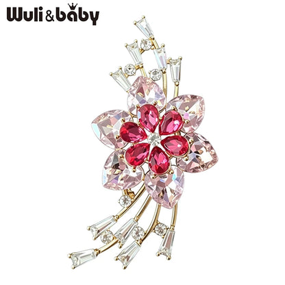 Wuli&baby Luxury Crystal Flower Brooches For Women Lady 2-color Charming Plants Party Office Brooch Pins Fashion Jewelry Gifts