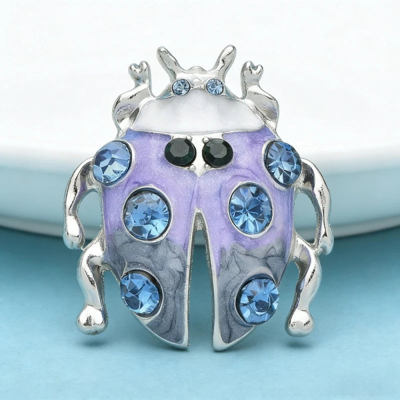 Wuli&baby Lovely Enamel Beetle Brooches For Women Unisex Alloy Blue Rhinestone Insects Party Casual Brooch Pins Gifts