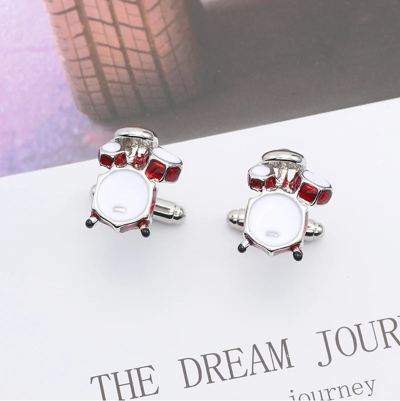 Fashion Music Drum Cufflinks for Men New Trendy 3D Red White Drum CUFFLINKS French Shirt Party Wedding Jewelry Boyfriends Gifts