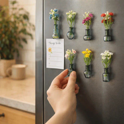 Flower Arrangement 3D Magnetic Vase Sticker Exquisite Decorative Magnetic Glass Vases With Flower Mini Vase Magnets Home