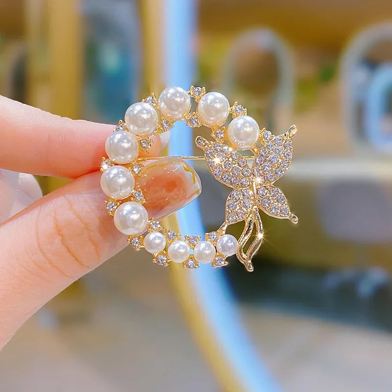 Exquisite Pearl Sunflower Brooches Lapel Pin Lady Rhinestone Flower Brooches Corsage Coat Wedding Jewelry for Women