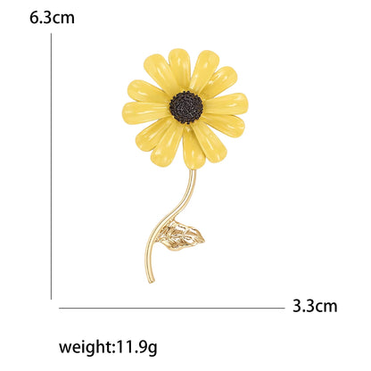 Enamel Sunflower Brooches for Women Unisex Pearl Flower Botanical Pins Banquet Party Backpack Gifts Jewelry Accessories