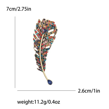 Rhinestone Feather Pins for Women Unisex Glass Hollow Feathers Brooches Banquet Party Backpack Gifts Jewelry Accessories