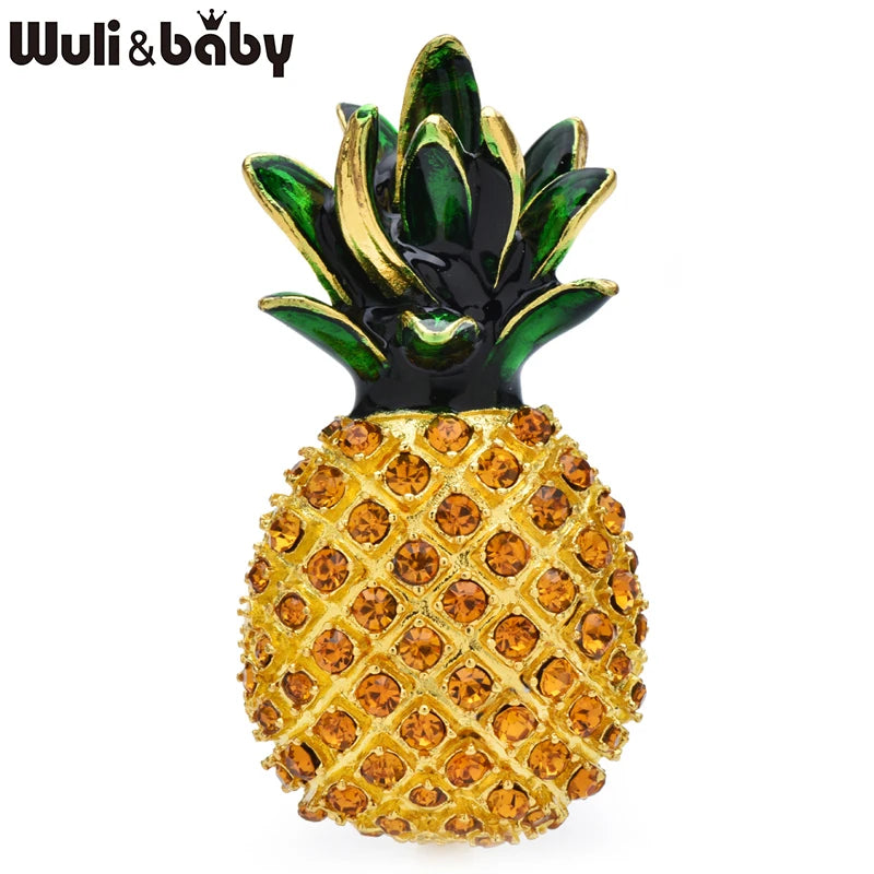 Wuli&baby Sparkling Pineapple Brooches For Women Unisex Beautiful Rhinestone Fruits Plants Party Casual Brooch Pin Fashion Gifts