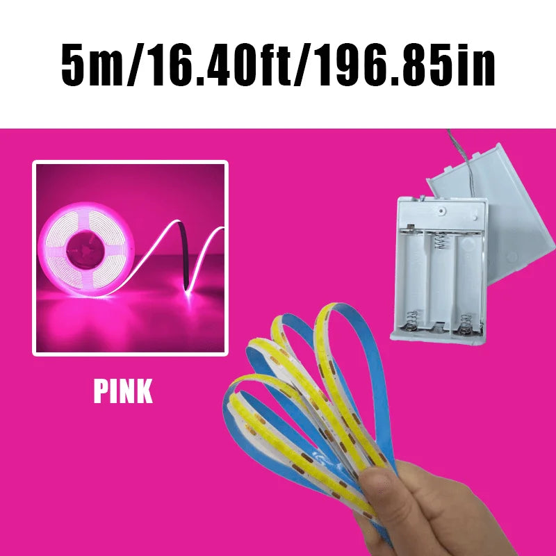 3AA Battery Box COB LED Strip Lights, 5V Flexible COB Strip Light, Flexible Ribbon Diode Tape for Party, Bedroom, Kitchen