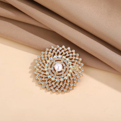 Elegant Women's Flower Brooch Rhinestone Sun Shape 2-Colors Lapel Pin Luxurious Versatile Accessory Pearl Design for Coats Suits