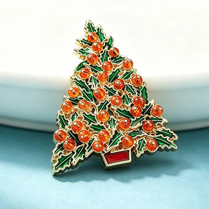 Wuli&baby Christmas Tree Brooches For Women Unisex Enamel Red-beads New Year Tree Party Casual Brooch Pin Gifts