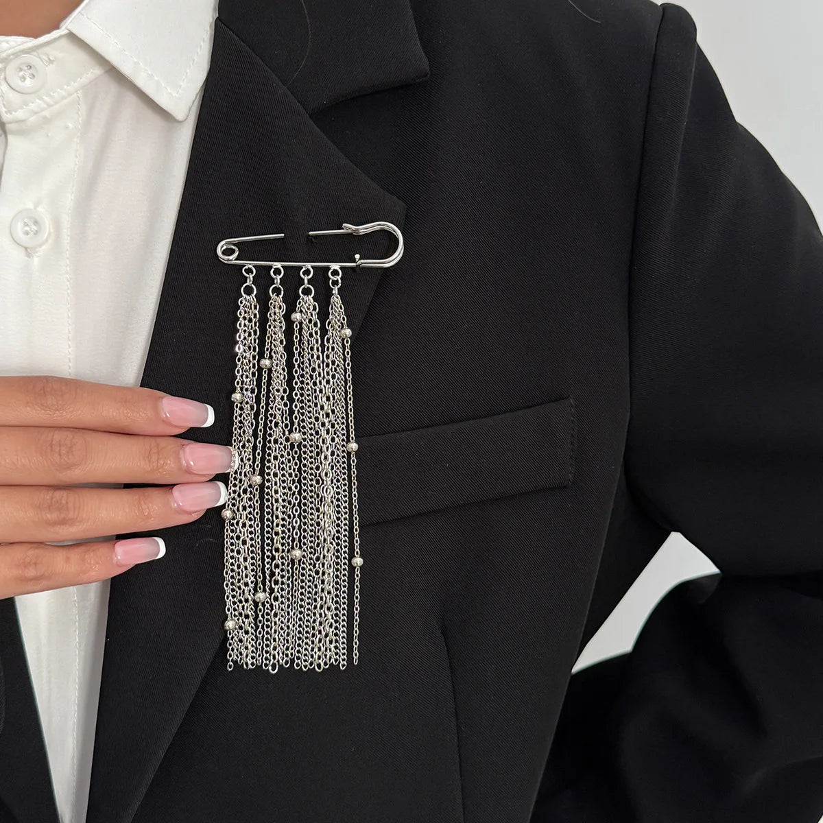 Accessory Personalized Suit Anti-Flash Bead Necklace Pin Hanging Ornament Ins Waterproof Crystal Tassel Chain Brooch