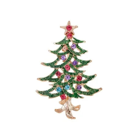 Green Rhinestone Christmas Tree Brooches Pins For Women Man Unisex Crystal Jewelry Gifts Clothes Accessories