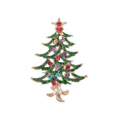 Green Rhinestone Christmas Tree Brooches Pins For Women Man Unisex Crystal Jewelry Gifts Clothes Accessories